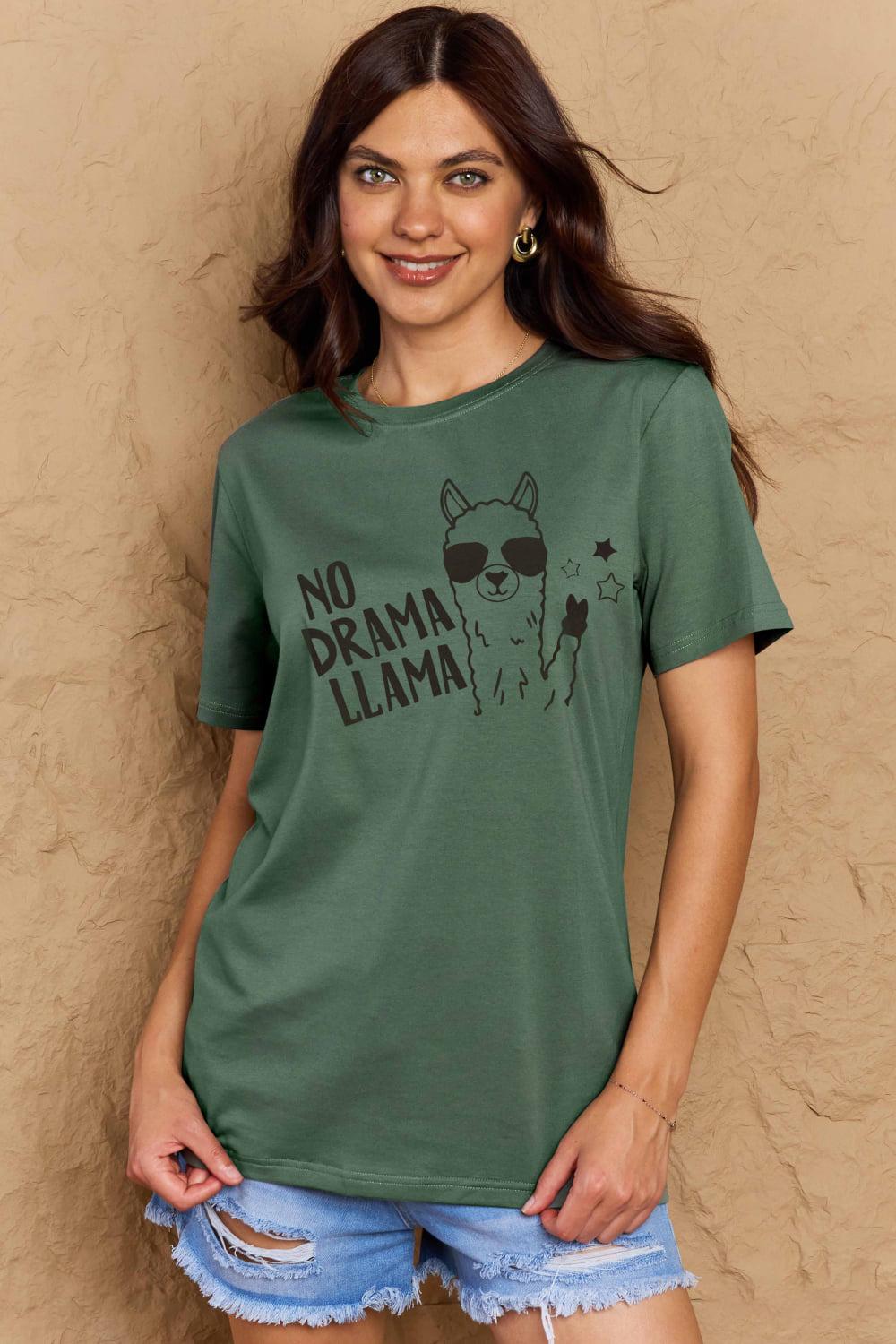 Simply Love Full Size NO DRAMA LLAMA Graphic Cotton Tee BLUE ZONE PLANET