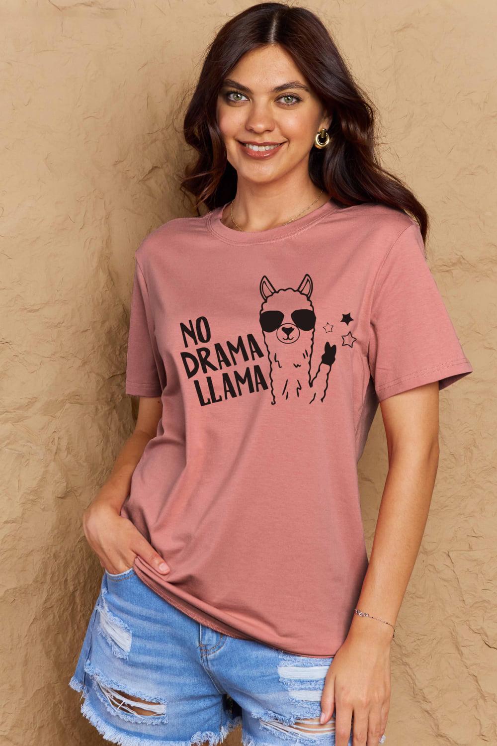 Simply Love Full Size NO DRAMA LLAMA Graphic Cotton Tee BLUE ZONE PLANET