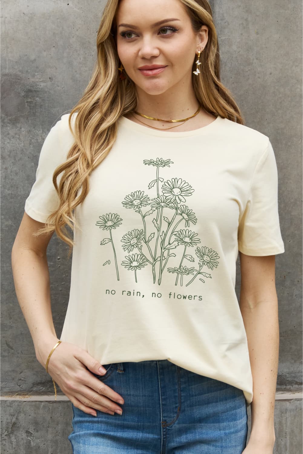 Simply Love Full Size NO RAIN NO FLOWERS Graphic Cotton Tee BLUE ZONE PLANET