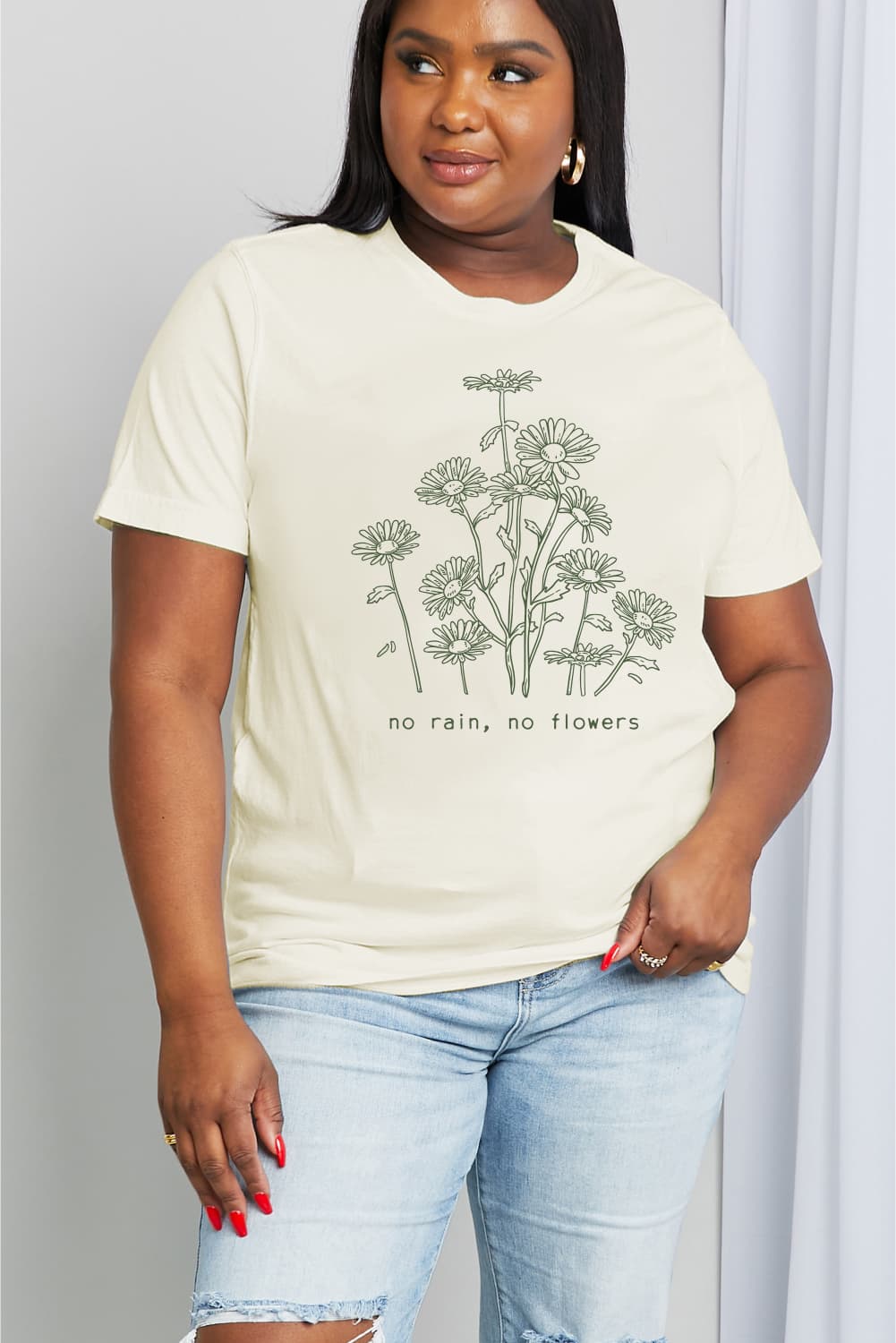 Simply Love Full Size NO RAIN NO FLOWERS Graphic Cotton Tee BLUE ZONE PLANET