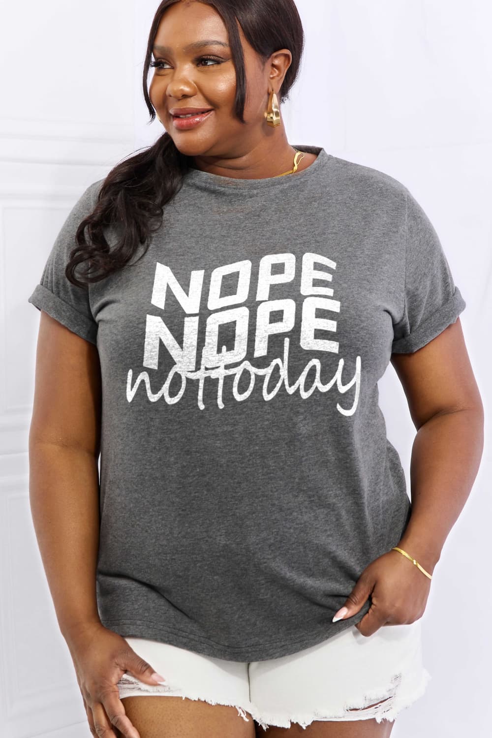 Simply Love Full Size NOPE NOPE NOT TODAY Graphic Cotton Tee BLUE ZONE PLANET