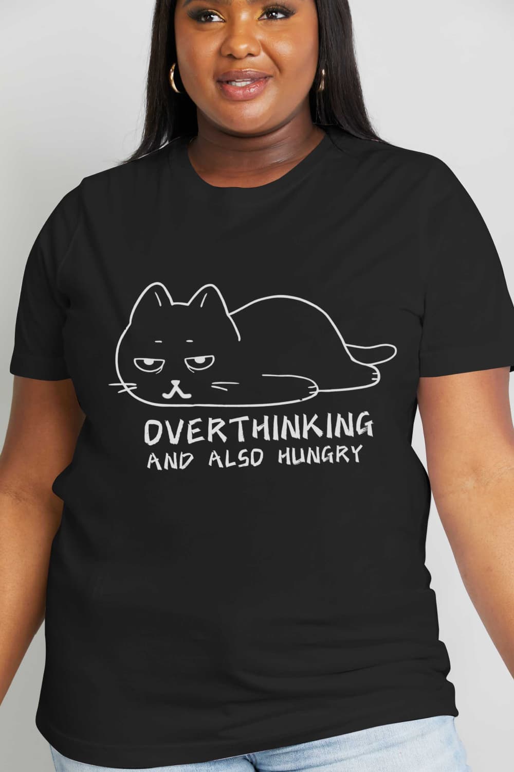 Simply Love Full Size OVERTHINKING AND ALSO HUNGRY Graphic Cotton Tee BLUE ZONE PLANET