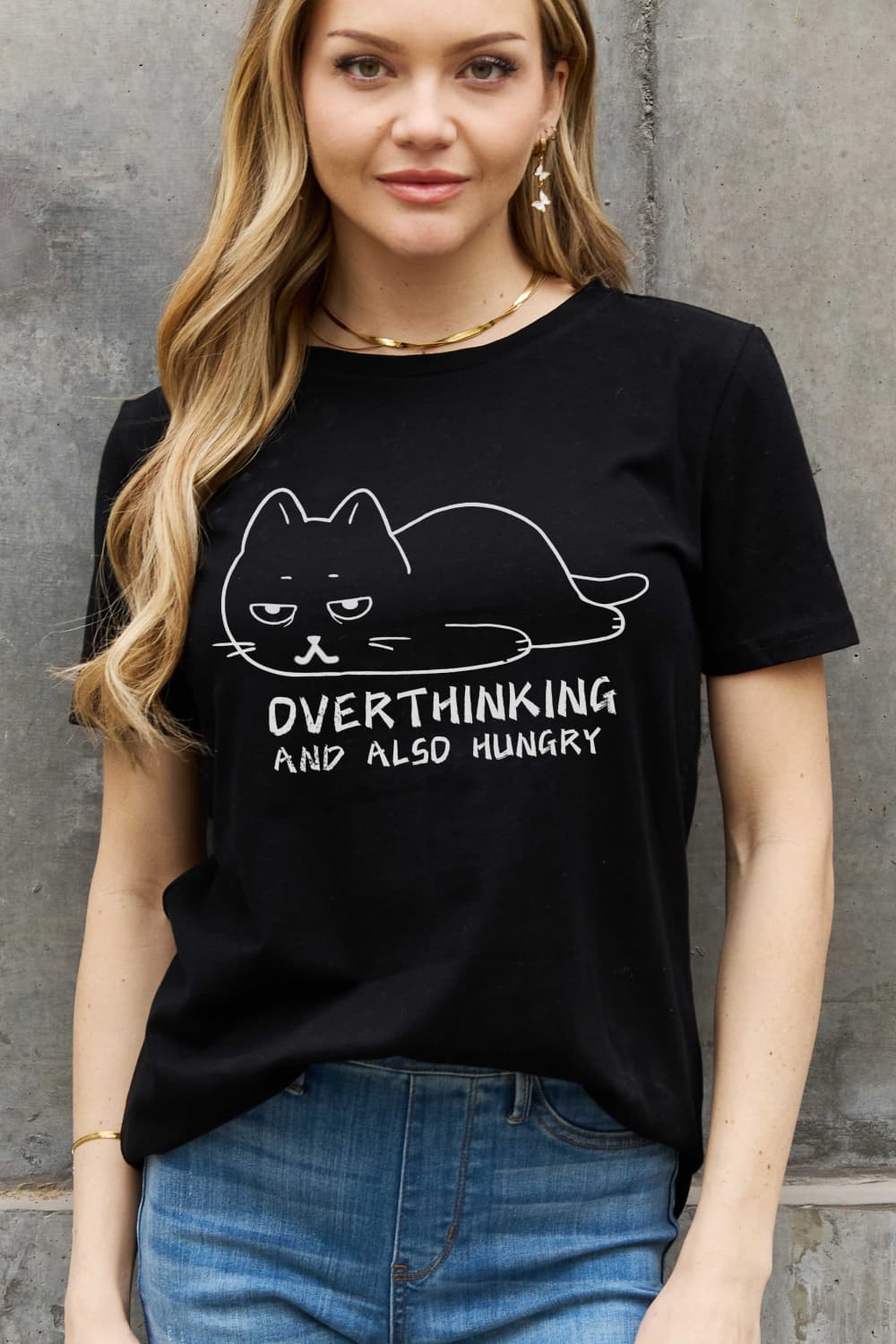 Simply Love Full Size OVERTHINKING AND ALSO HUNGRY Graphic Cotton Tee BLUE ZONE PLANET