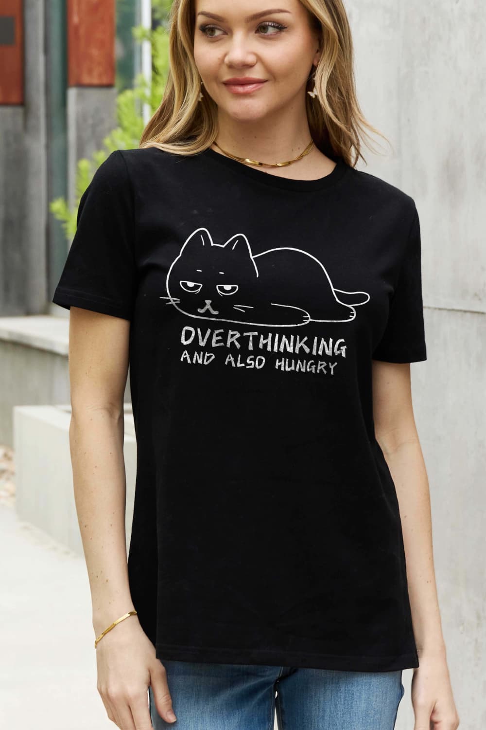 Simply Love Full Size OVERTHINKING AND ALSO HUNGRY Graphic Cotton Tee BLUE ZONE PLANET