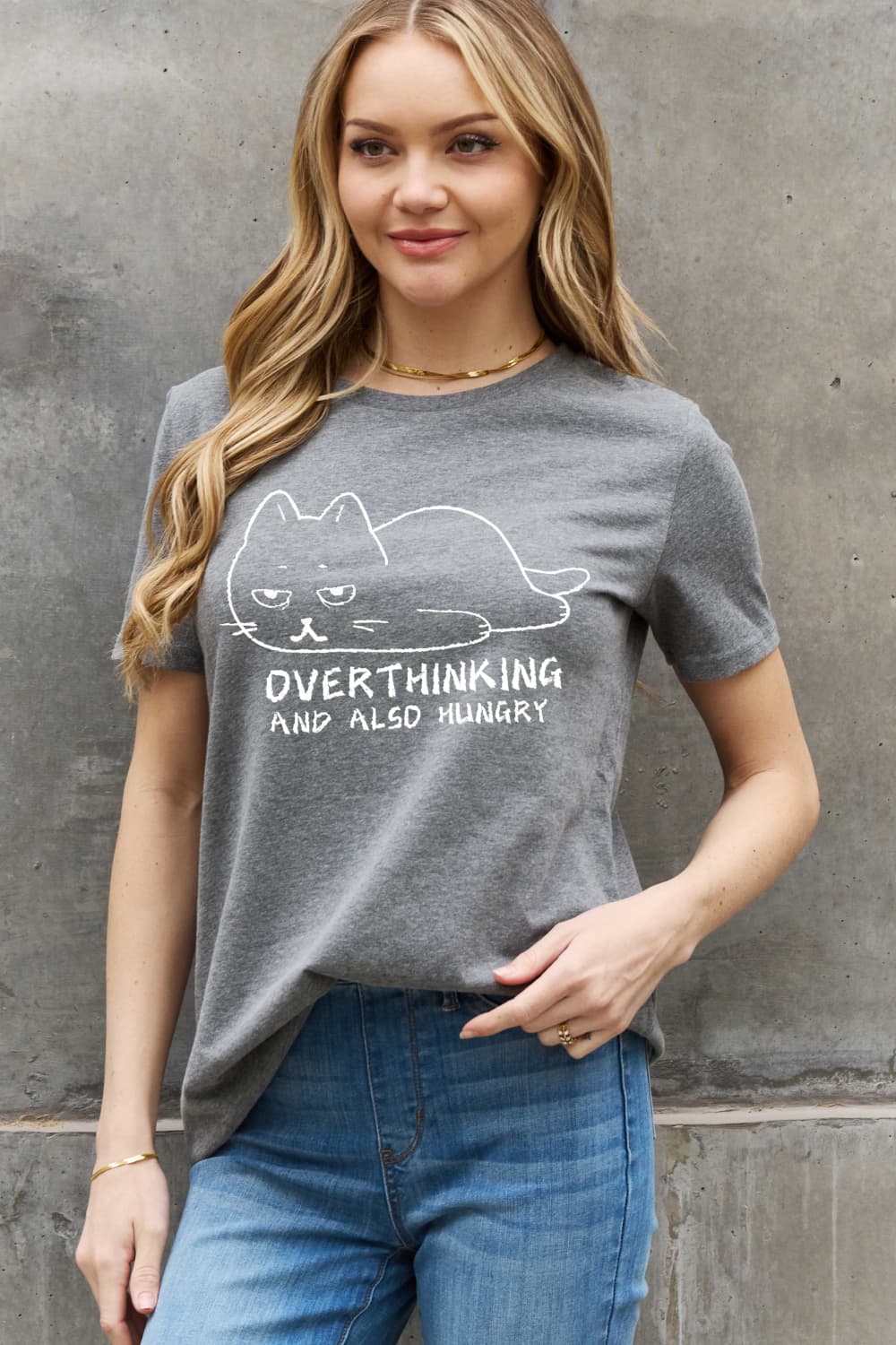 Simply Love Full Size OVERTHINKING AND ALSO HUNGRY Graphic Cotton Tee BLUE ZONE PLANET