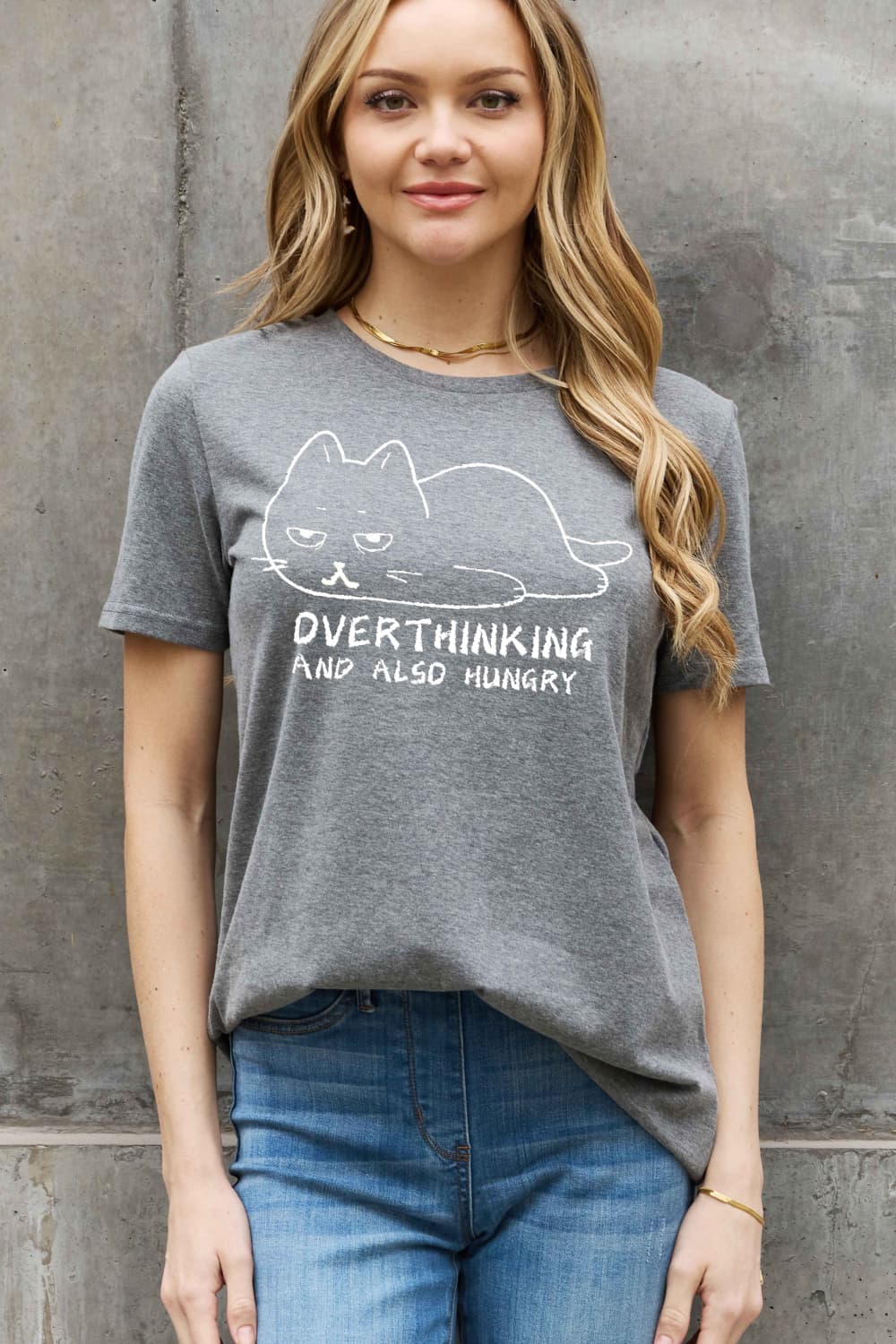 Simply Love Full Size OVERTHINKING AND ALSO HUNGRY Graphic Cotton Tee BLUE ZONE PLANET