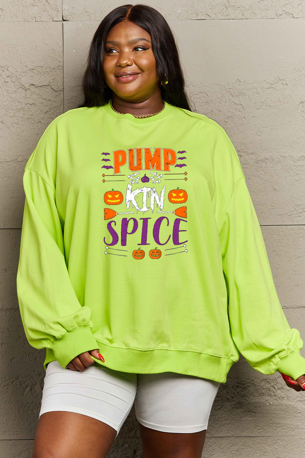 Simply Love Full Size PUMPKIN SPICE Graphic Sweatshirt BLUE ZONE PLANET