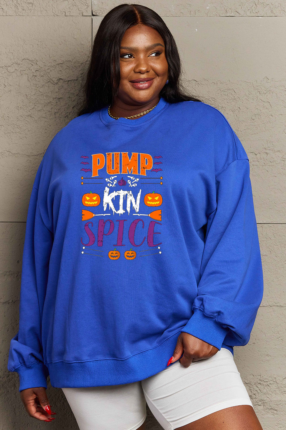 Simply Love Full Size PUMPKIN SPICE Graphic Sweatshirt BLUE ZONE PLANET