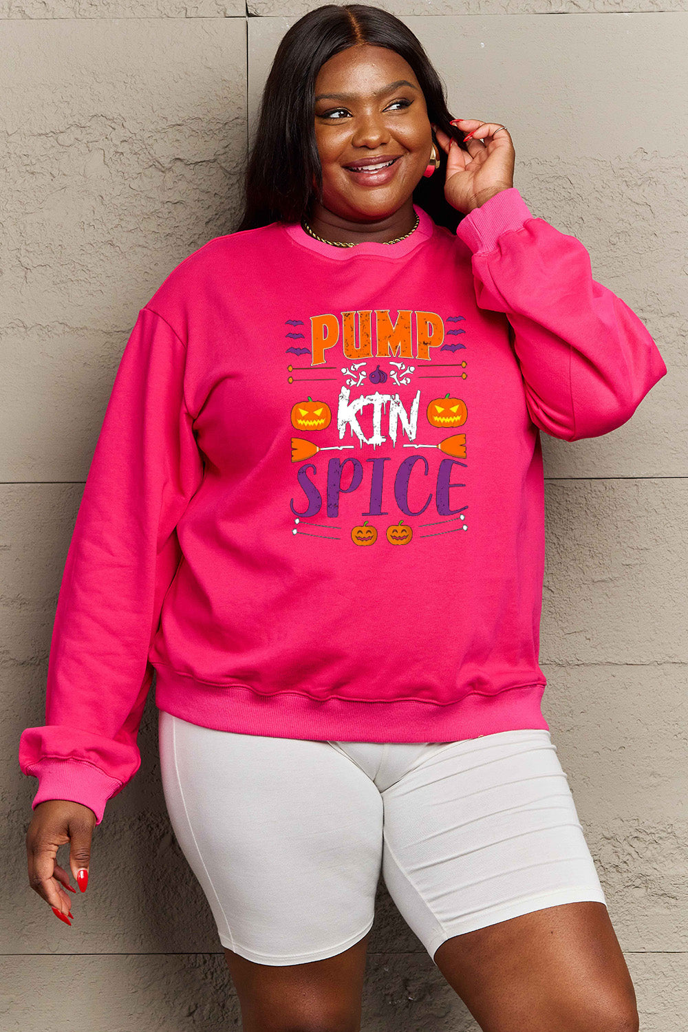 Simply Love Full Size PUMPKIN SPICE Graphic Sweatshirt BLUE ZONE PLANET