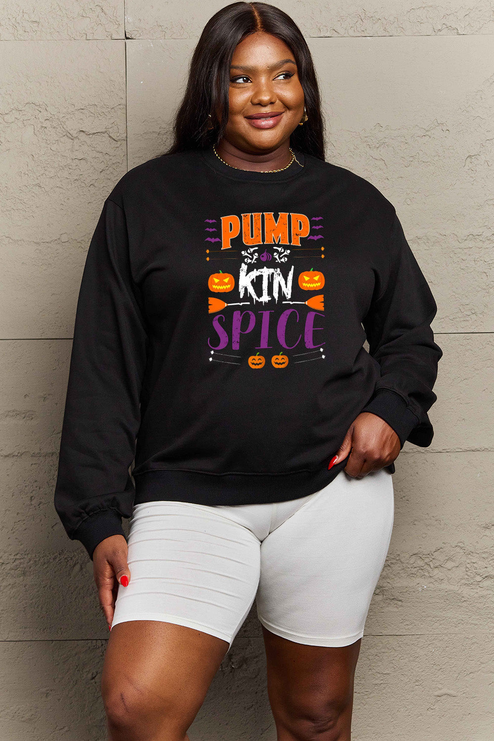 Simply Love Full Size PUMPKIN SPICE Graphic Sweatshirt BLUE ZONE PLANET