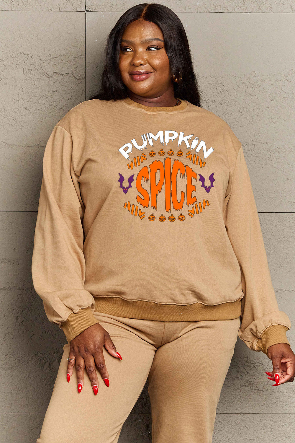 Simply Love Full Size PUMPKIN SPICE Graphic Sweatshirt BLUE ZONE PLANET