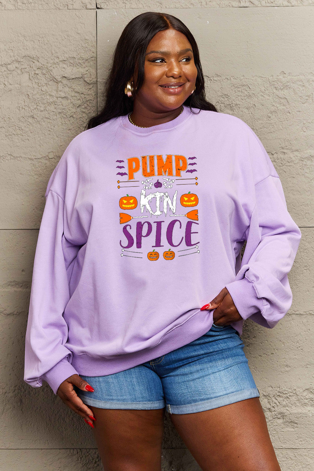 Simply Love Full Size PUMPKIN SPICE Graphic Sweatshirt BLUE ZONE PLANET