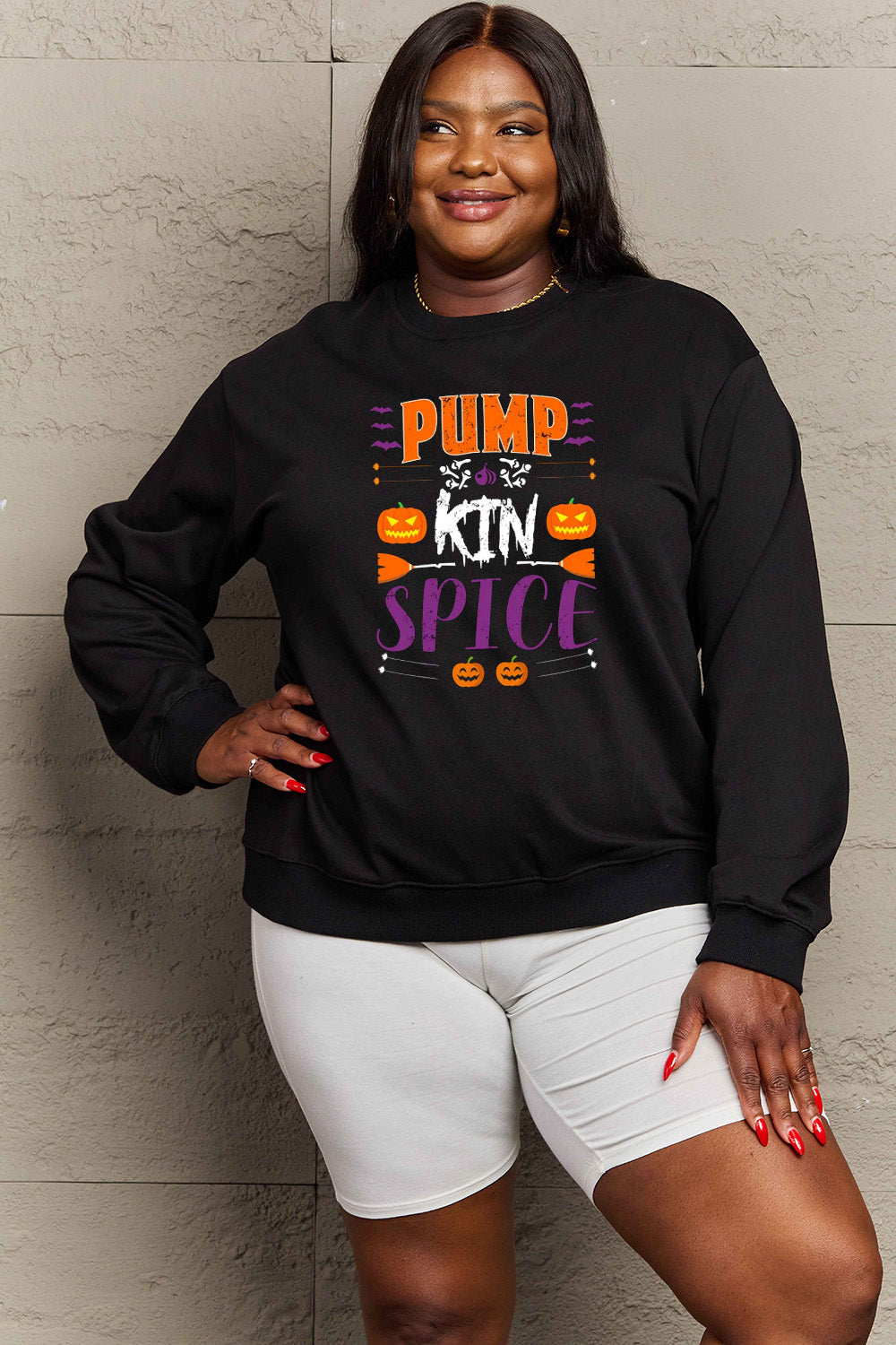 Simply Love Full Size PUMPKIN SPICE Graphic Sweatshirt BLUE ZONE PLANET