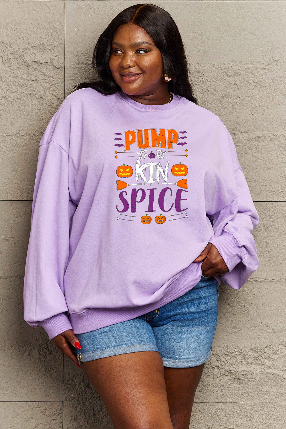 Simply Love Full Size PUMPKIN SPICE Graphic Sweatshirt BLUE ZONE PLANET