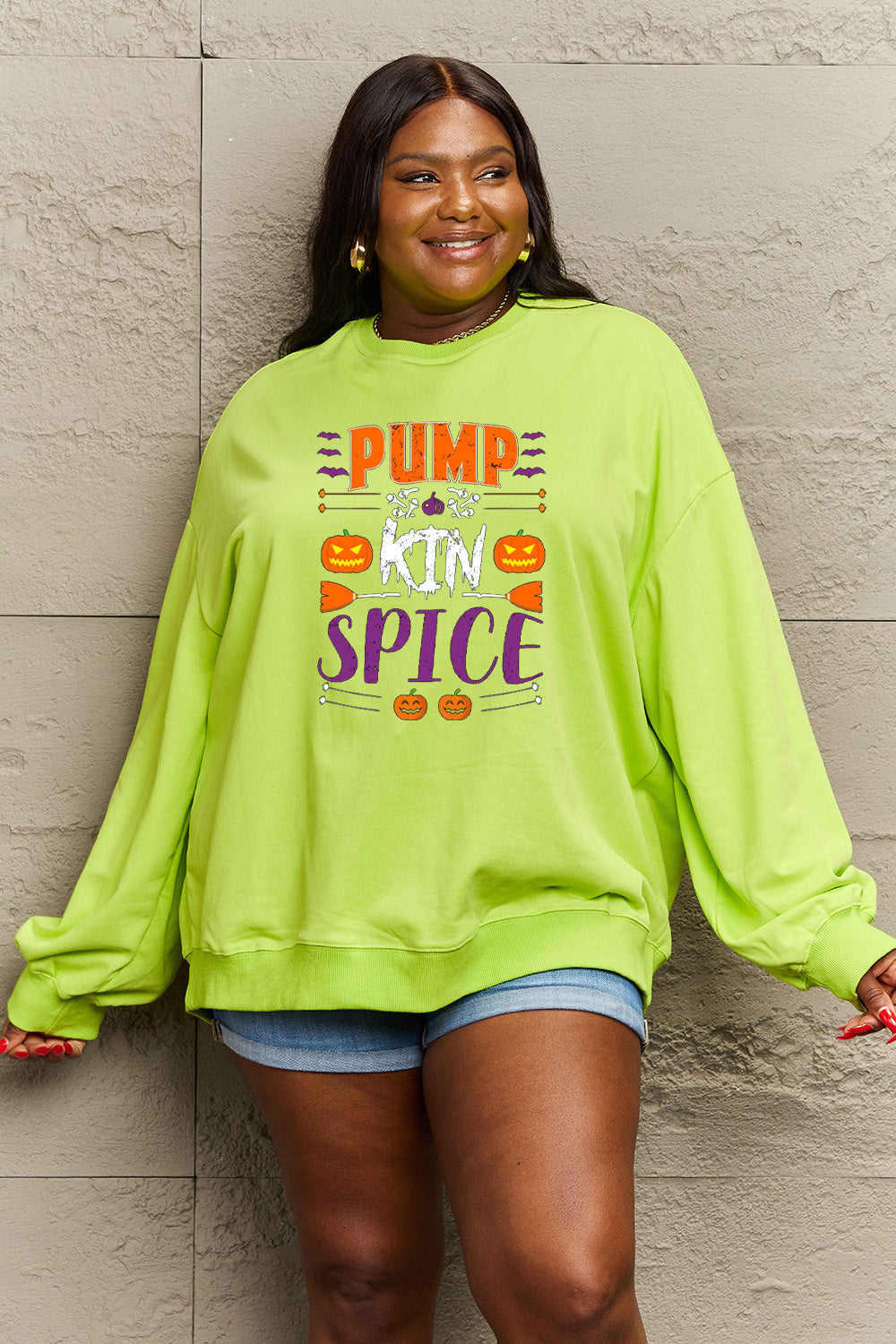 Simply Love Full Size PUMPKIN SPICE Graphic Sweatshirt BLUE ZONE PLANET