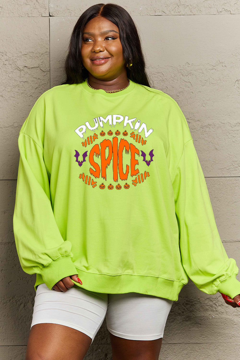 Simply Love Full Size PUMPKIN SPICE Graphic Sweatshirt BLUE ZONE PLANET