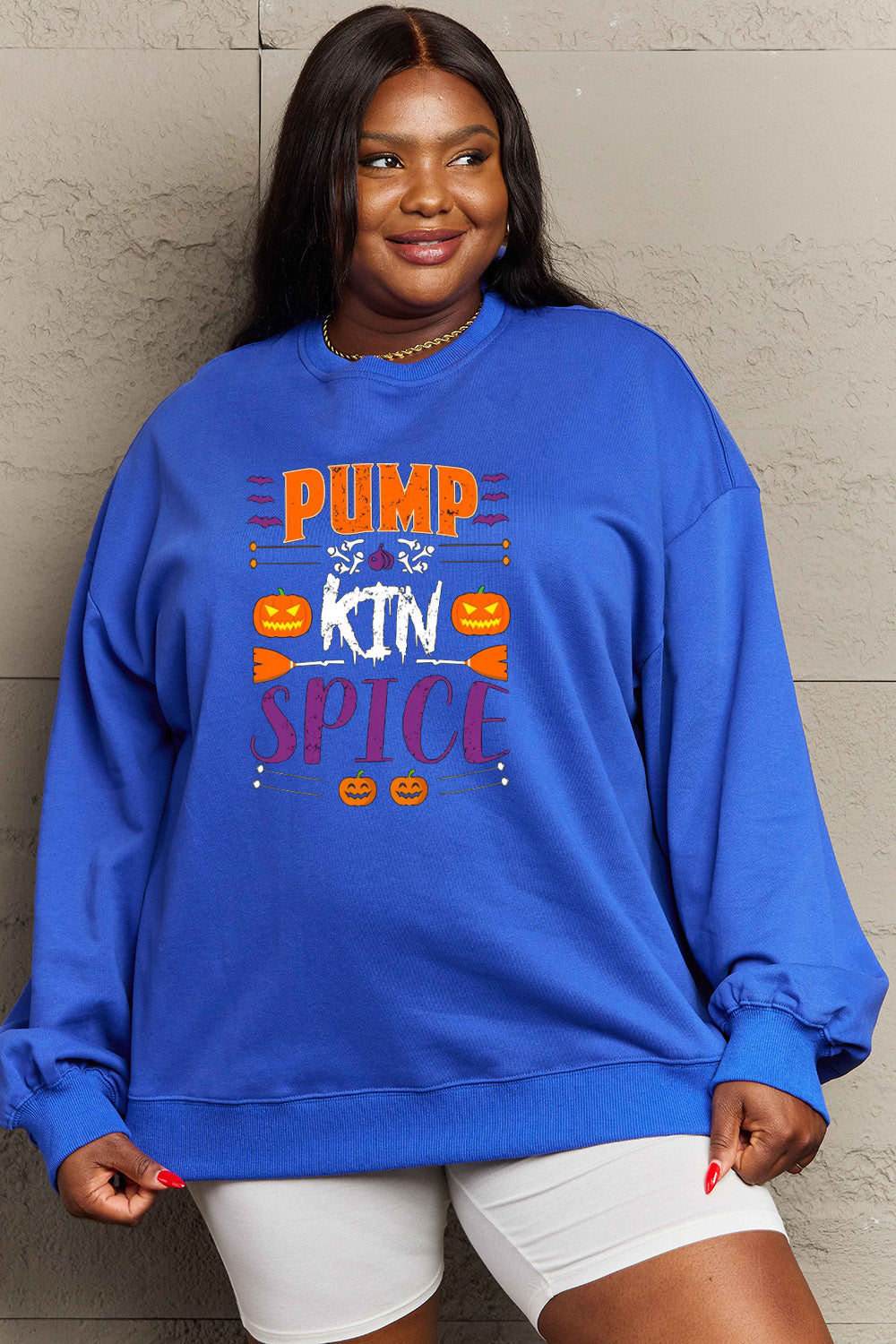 Simply Love Full Size PUMPKIN SPICE Graphic Sweatshirt BLUE ZONE PLANET