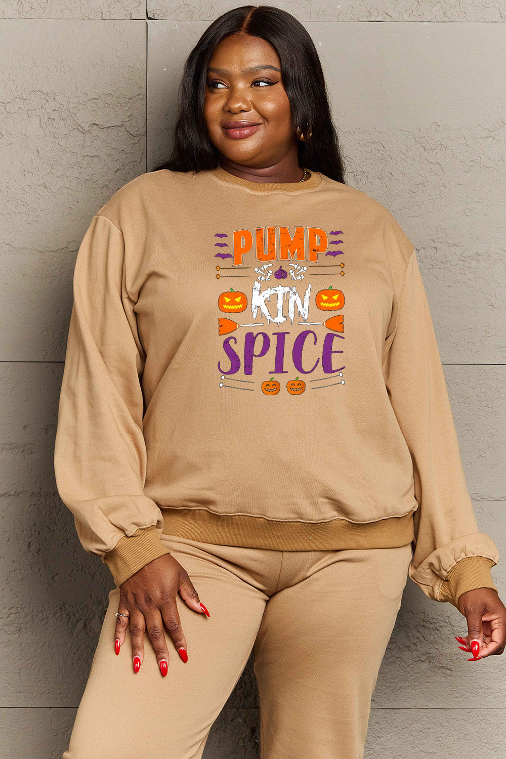 Simply Love Full Size PUMPKIN SPICE Graphic Sweatshirt BLUE ZONE PLANET