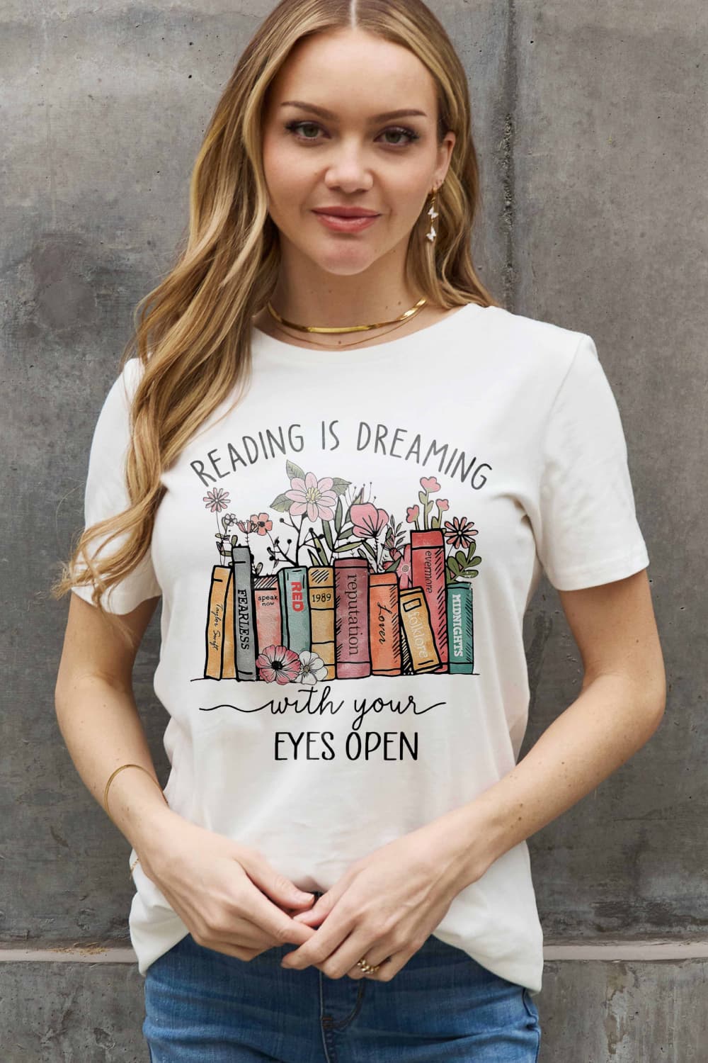 Simply Love Full Size READING IS DREAMING WITH YOUR EYES OPEN Graphic Cotton Tee BLUE ZONE PLANET