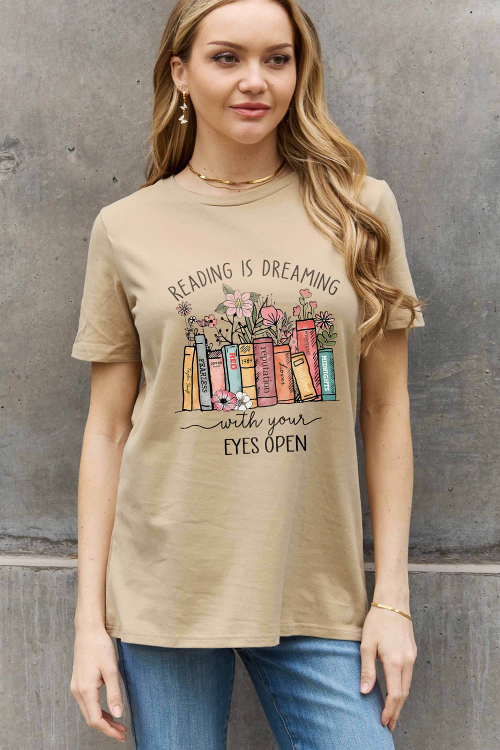 Simply Love Full Size READING IS DREAMING WITH YOUR EYES OPEN Graphic Cotton Tee BLUE ZONE PLANET