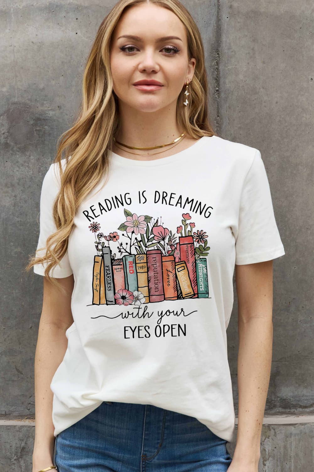 Simply Love Full Size READING IS DREAMING WITH YOUR EYES OPEN Graphic Cotton Tee BLUE ZONE PLANET