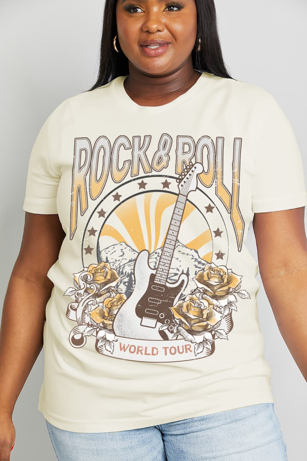 Simply Love Full Size ROCK & ROLL WORLD TOUR Graphic Cotton Tee BLUE ZONE PLANET