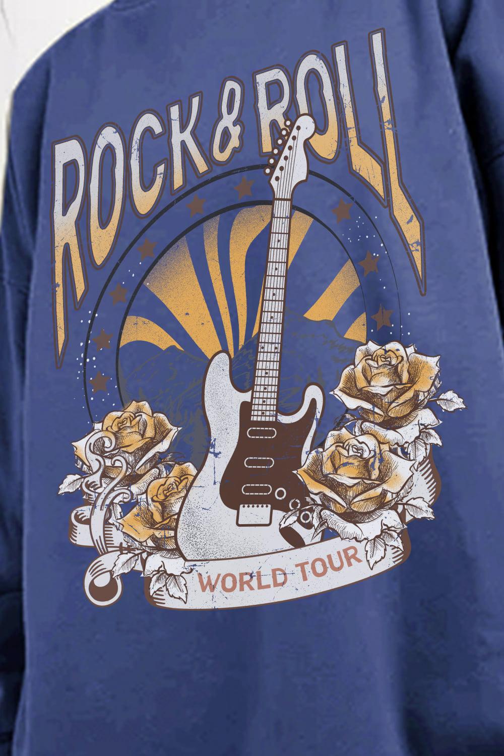 Simply Love Full Size ROCK & ROLL WORLD TOUR Graphic Sweatshirt BLUE ZONE PLANET