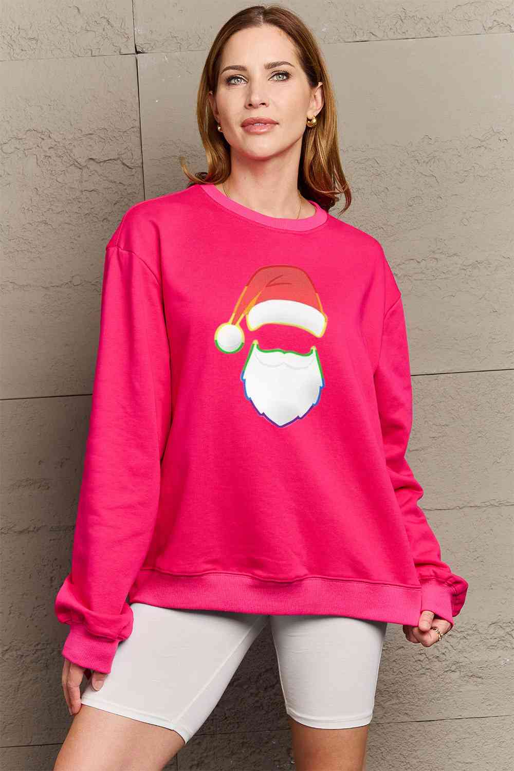 Simply Love Full Size Rainbow Santa Graphic Round Neck Sweatshirt BLUE ZONE PLANET