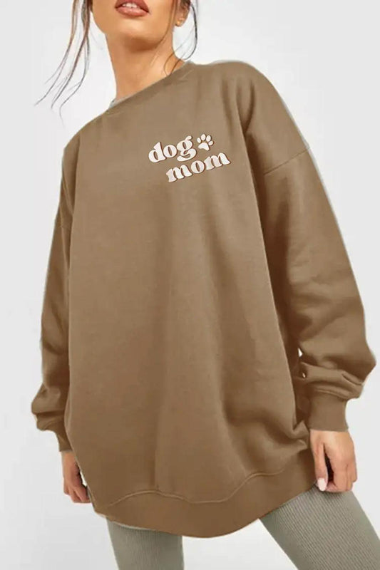 Simply Love Full Size Round Neck Dropped Shoulder DOG MOM Graphic Sweatshirt BLUE ZONE PLANET