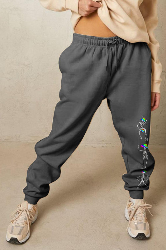 Simply Love Full Size SKELETON Graphic Sweatpants BLUE ZONE PLANET