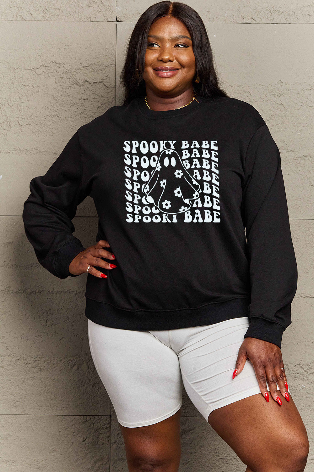 Simply Love Full Size SPOOKY BABE Graphic Sweatshirt BLUE ZONE PLANET