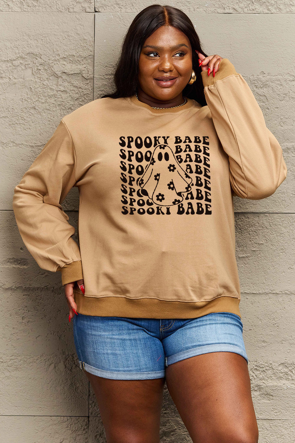 Simply Love Full Size SPOOKY BABE Graphic Sweatshirt BLUE ZONE PLANET