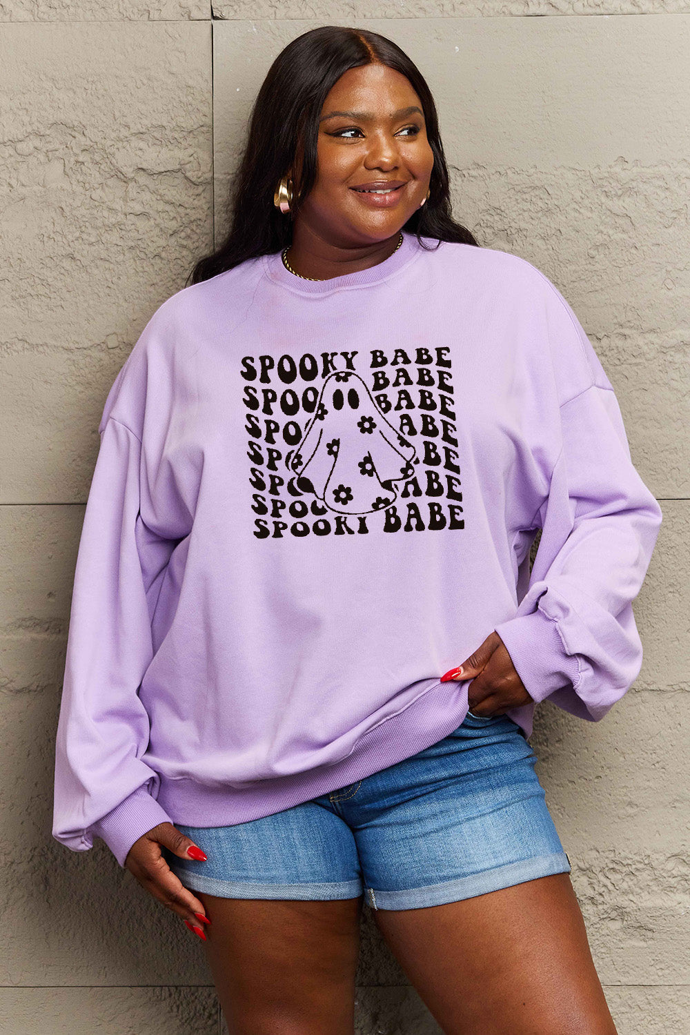 Simply Love Full Size SPOOKY BABE Graphic Sweatshirt BLUE ZONE PLANET