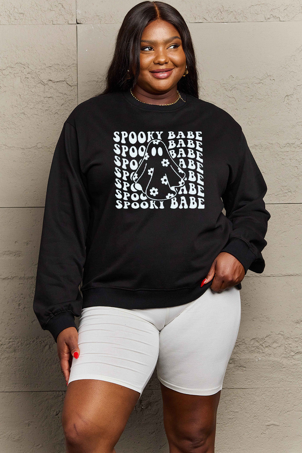 Simply Love Full Size SPOOKY BABE Graphic Sweatshirt BLUE ZONE PLANET