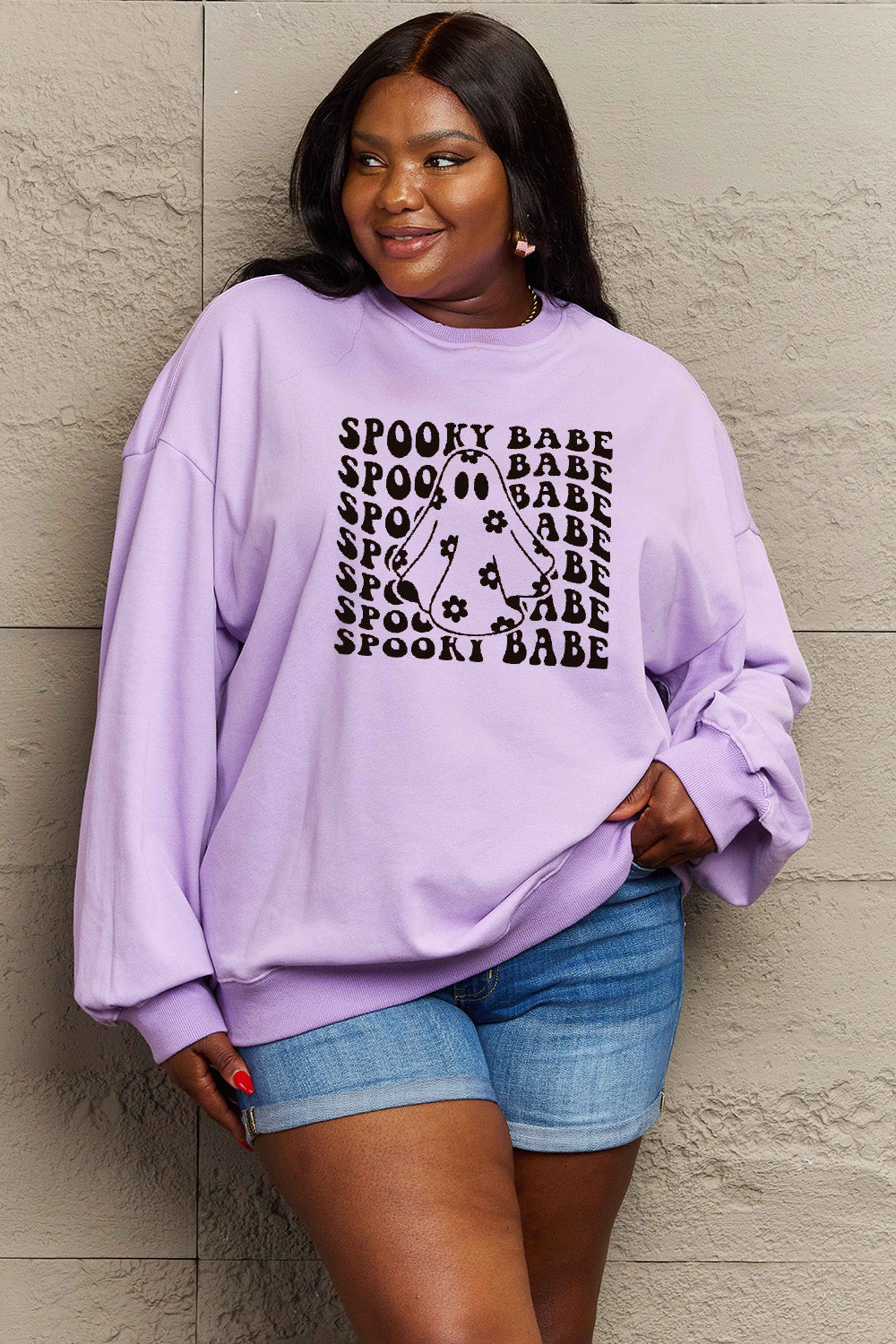 Simply Love Full Size SPOOKY BABE Graphic Sweatshirt BLUE ZONE PLANET