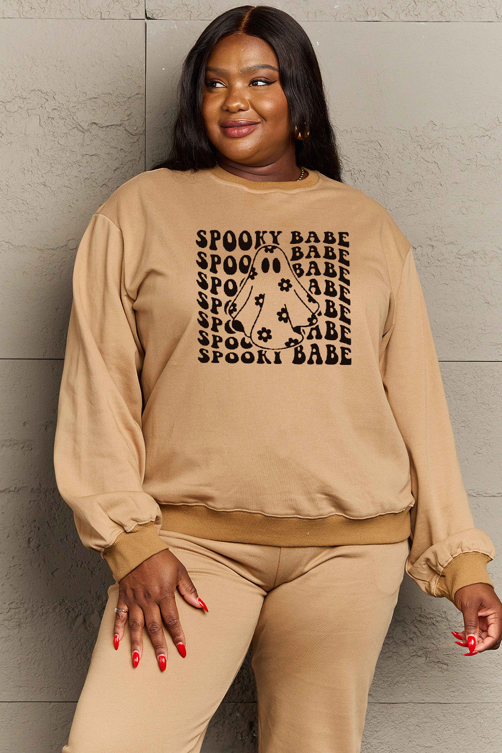 Simply Love Full Size SPOOKY BABE Graphic Sweatshirt BLUE ZONE PLANET