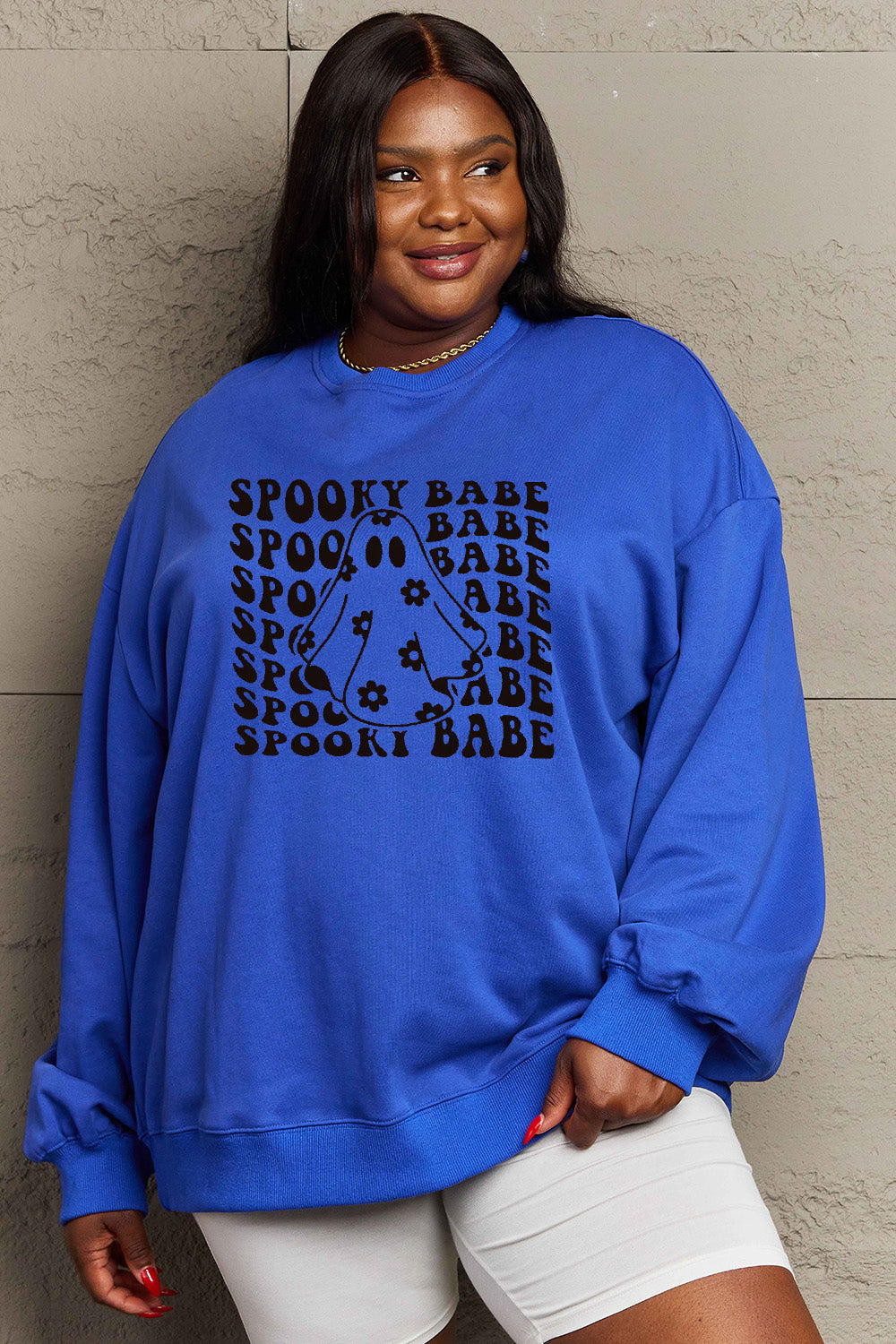 Simply Love Full Size SPOOKY BABE Graphic Sweatshirt BLUE ZONE PLANET