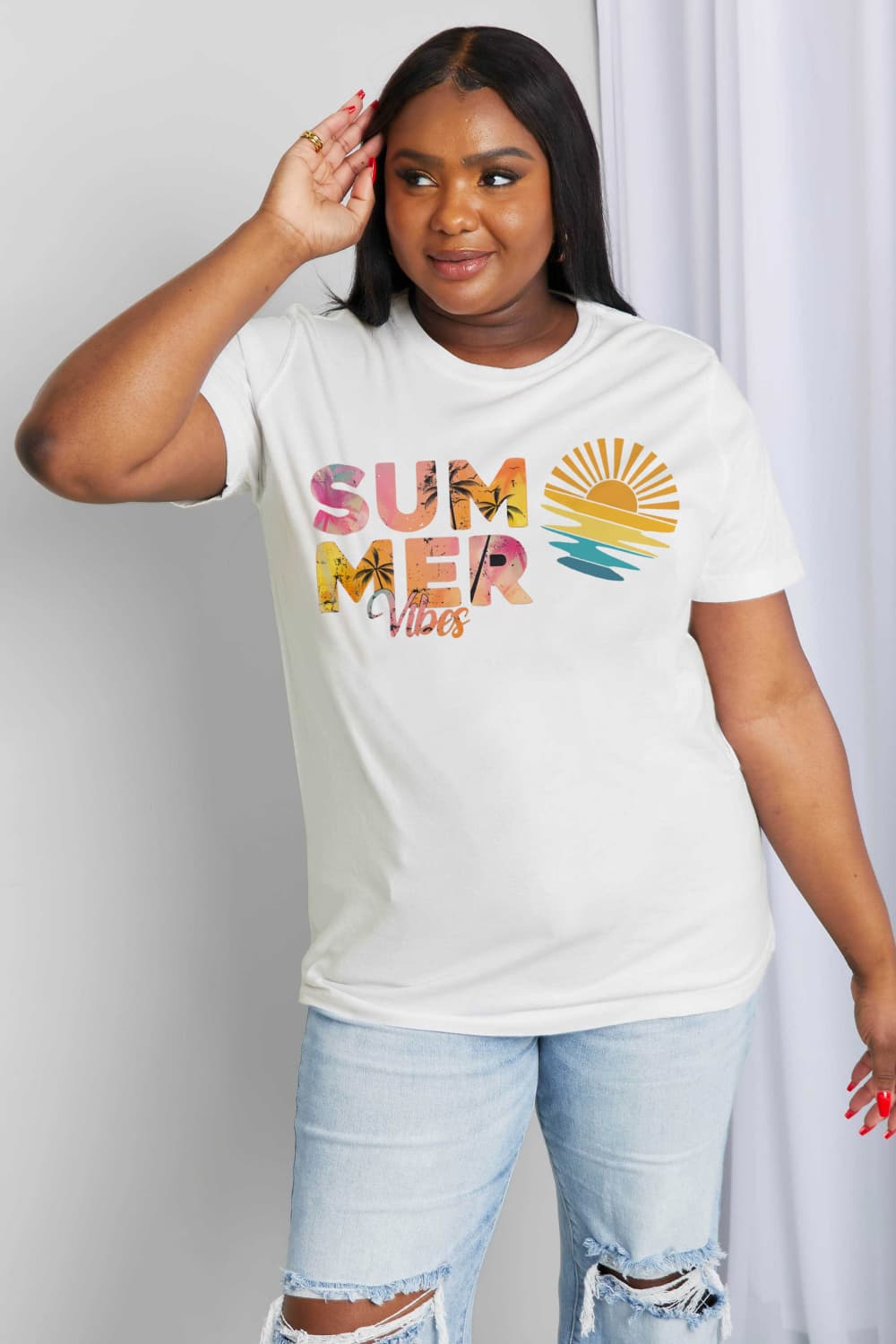 Simply Love Full Size SUMMER VIBES Graphic Cotton Tee BLUE ZONE PLANET