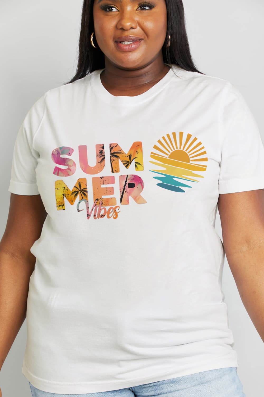 Simply Love Full Size SUMMER VIBES Graphic Cotton Tee BLUE ZONE PLANET