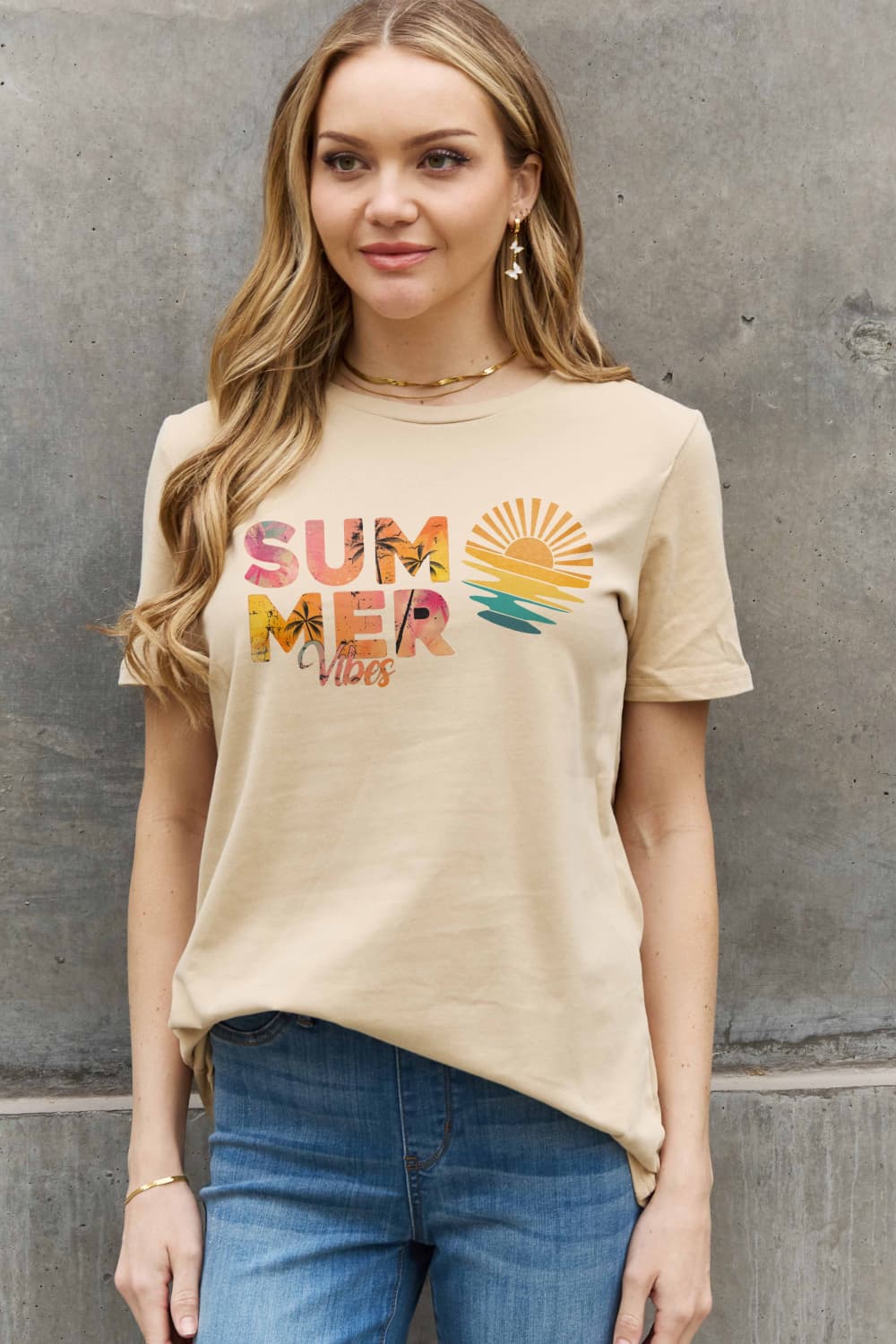 Simply Love Full Size SUMMER VIBES Graphic Cotton Tee BLUE ZONE PLANET