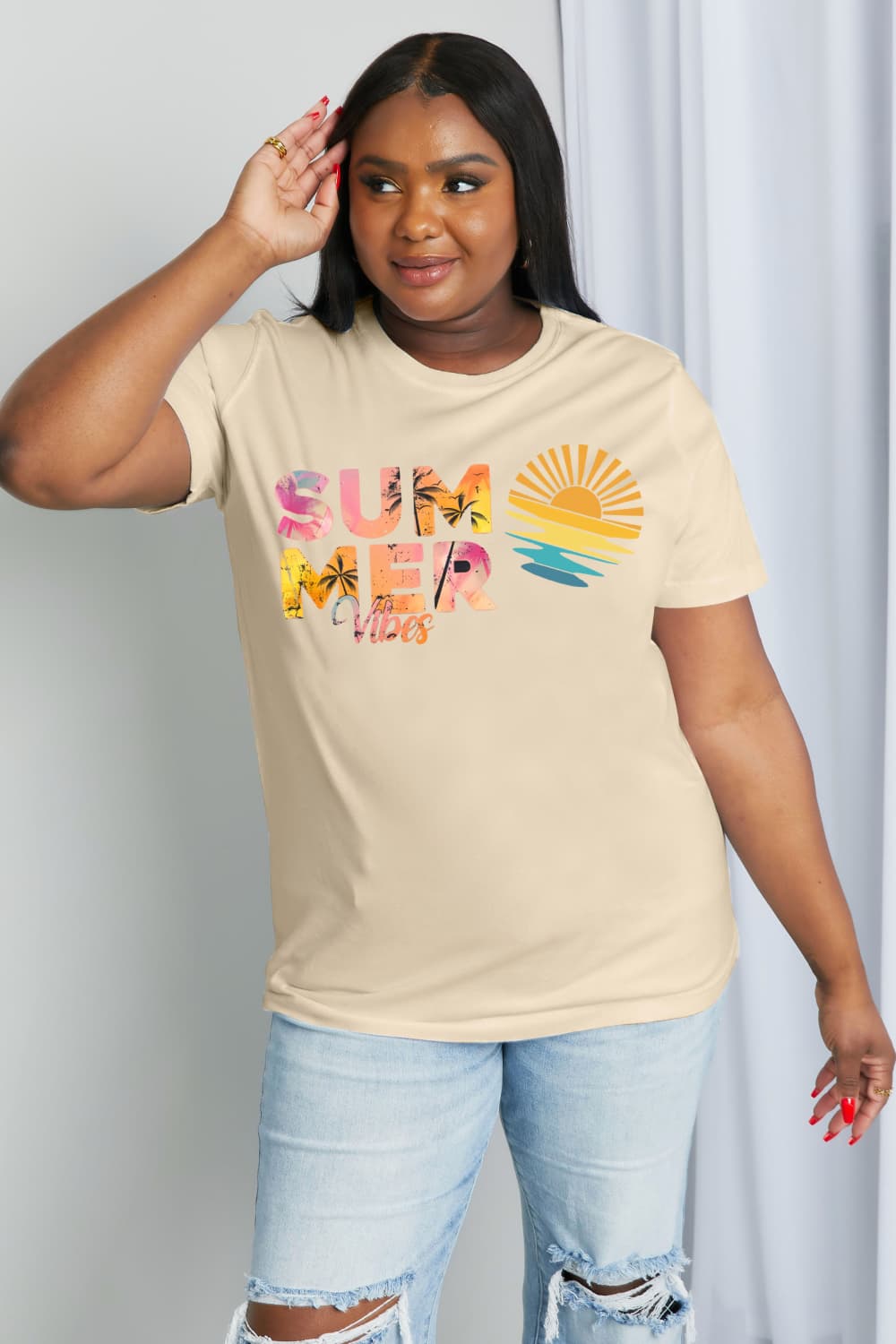 Simply Love Full Size SUMMER VIBES Graphic Cotton Tee BLUE ZONE PLANET