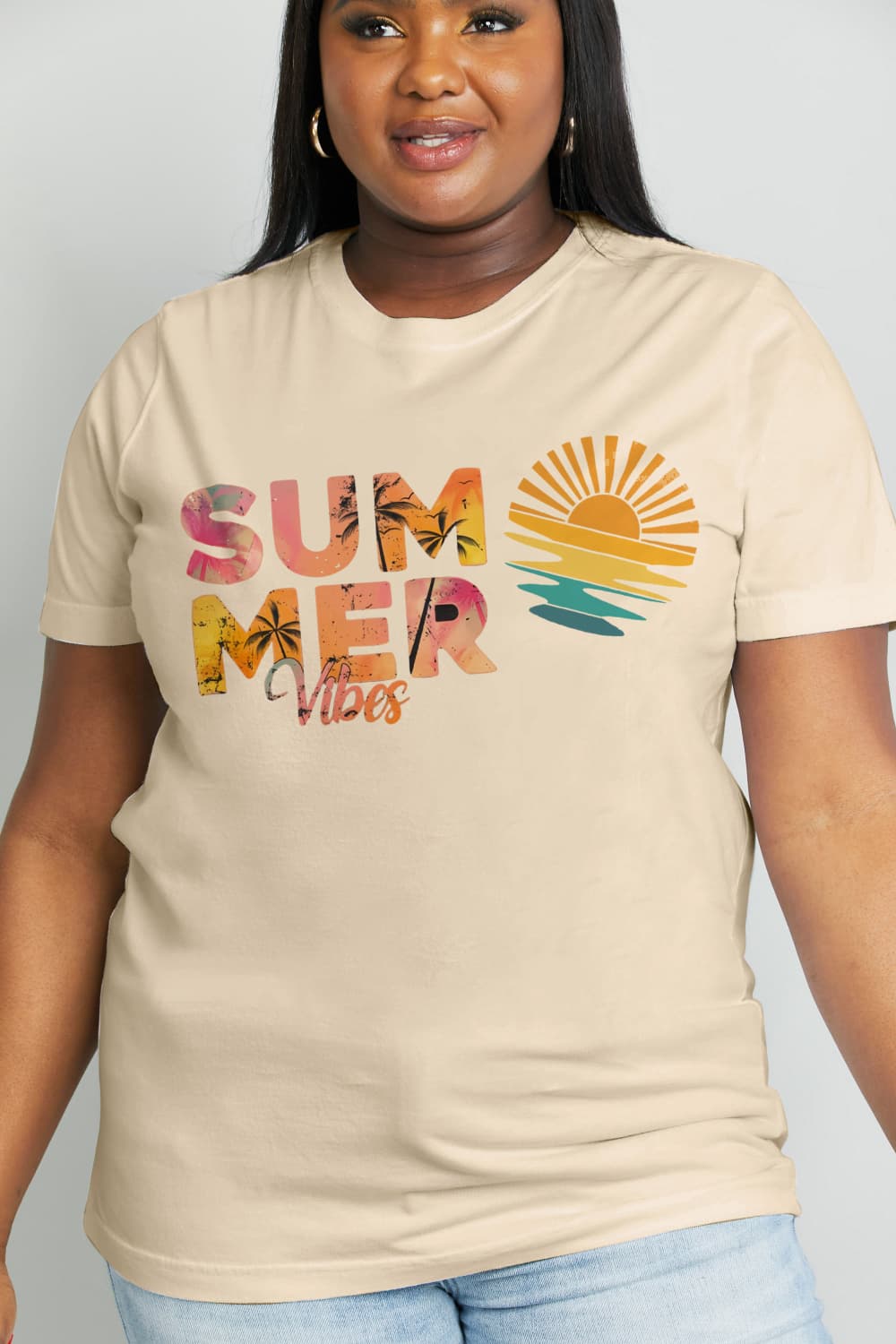 Simply Love Full Size SUMMER VIBES Graphic Cotton Tee BLUE ZONE PLANET