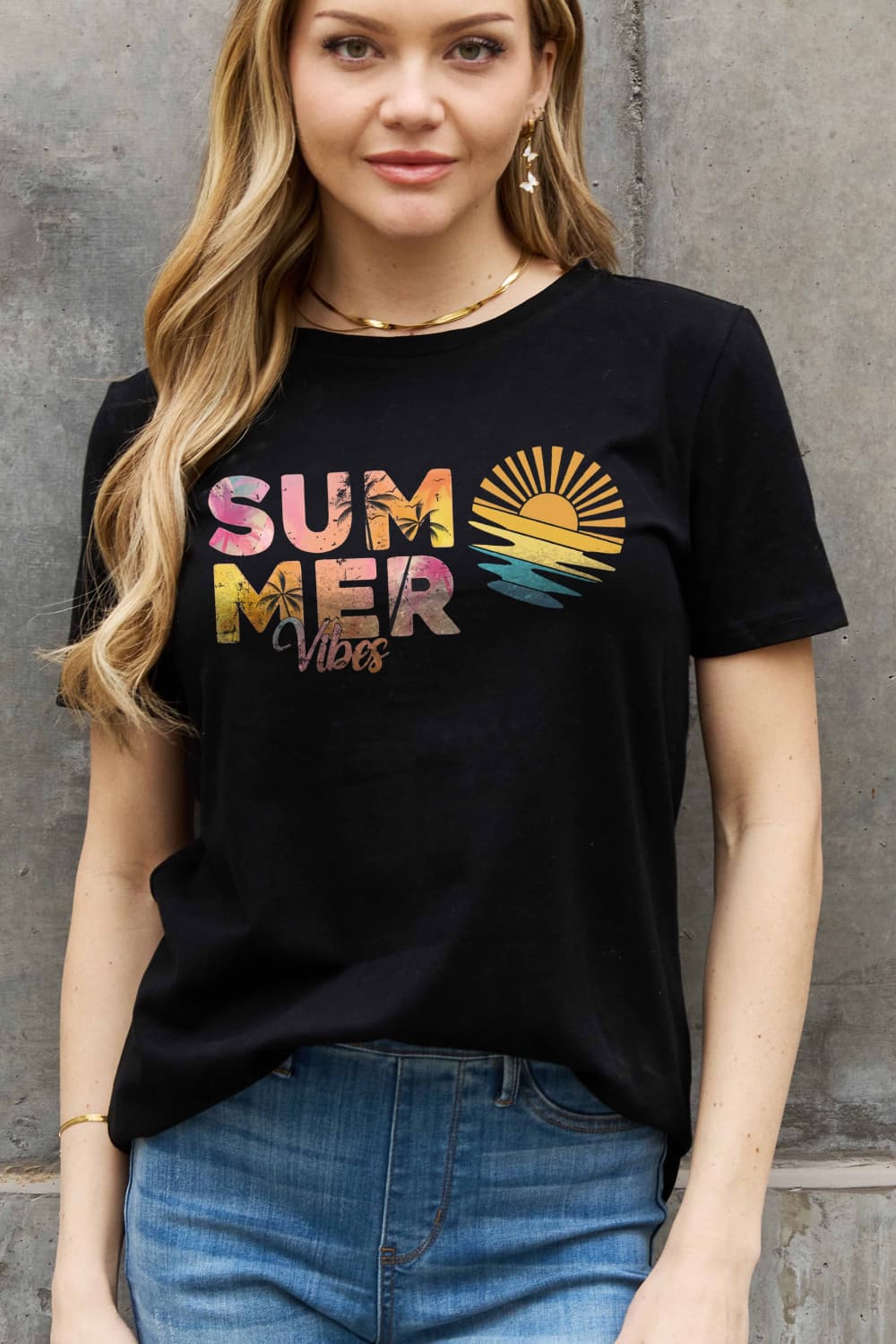 Simply Love Full Size SUMMER VIBES Graphic Cotton Tee BLUE ZONE PLANET