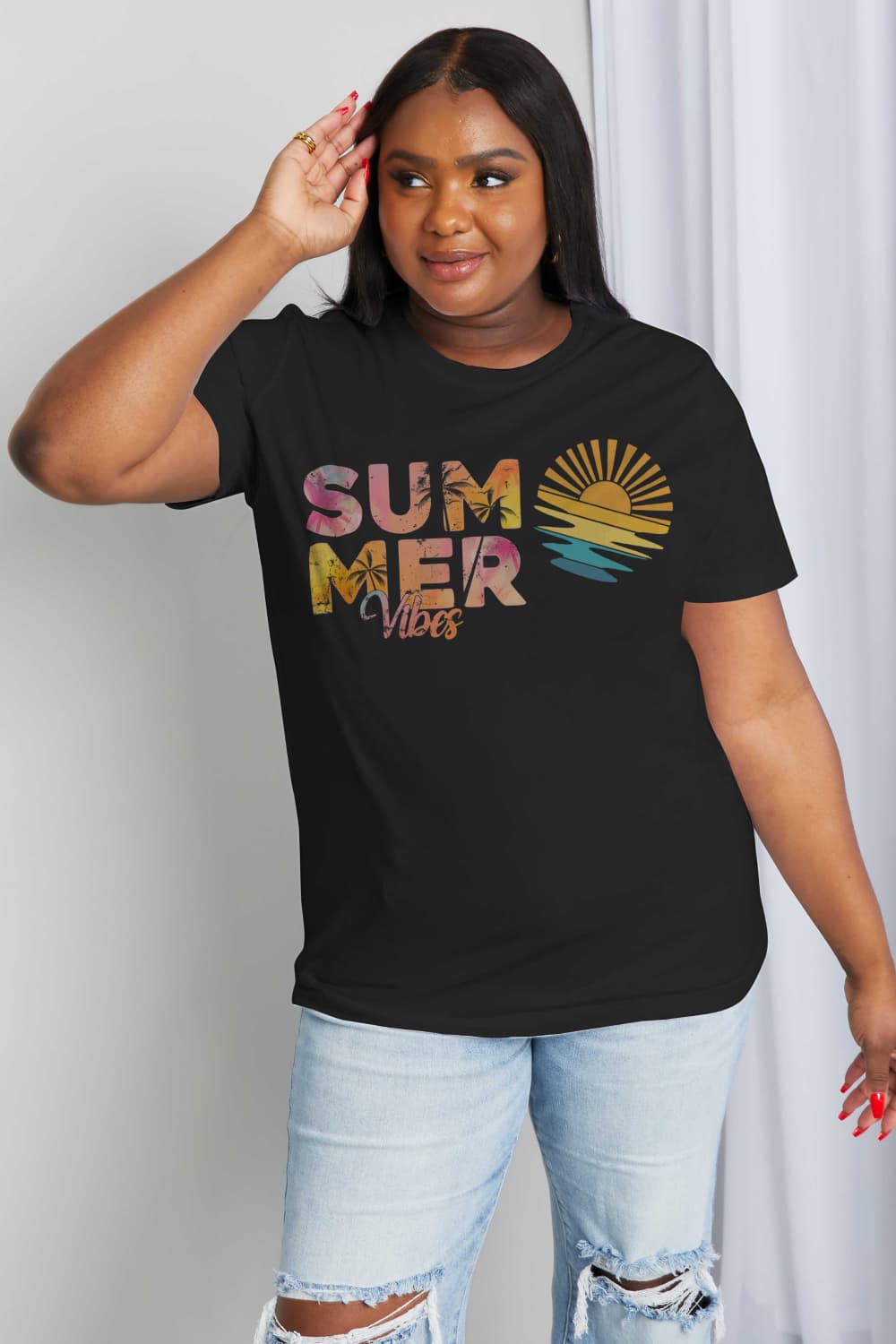 Simply Love Full Size SUMMER VIBES Graphic Cotton Tee BLUE ZONE PLANET