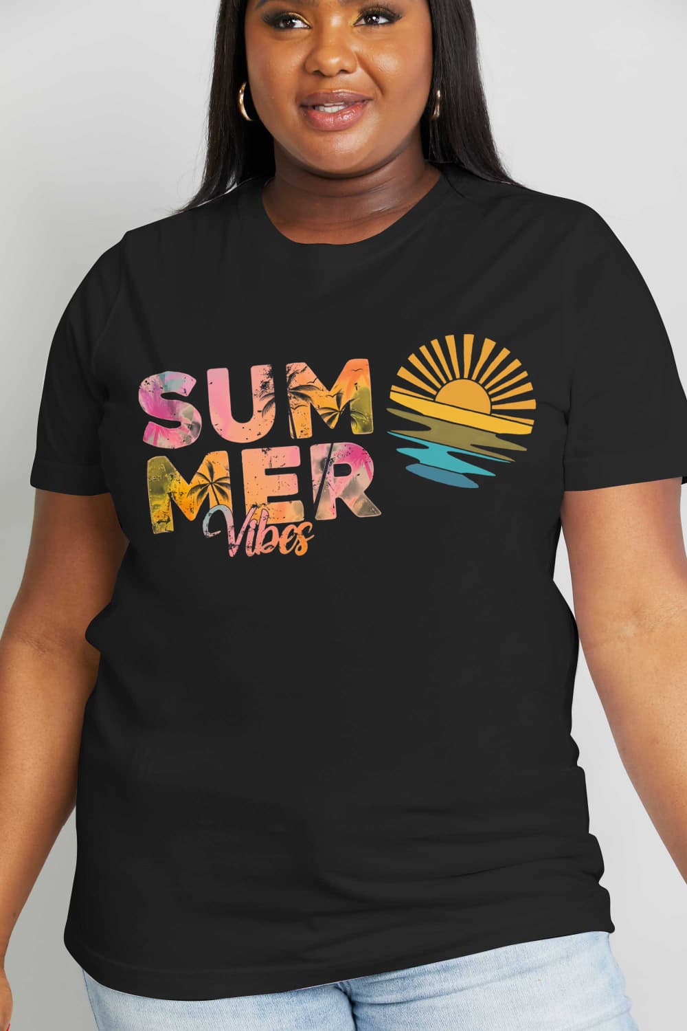 Simply Love Full Size SUMMER VIBES Graphic Cotton Tee BLUE ZONE PLANET