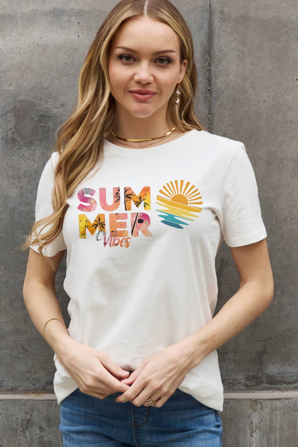 Simply Love Full Size SUMMER VIBES Graphic Cotton Tee BLUE ZONE PLANET