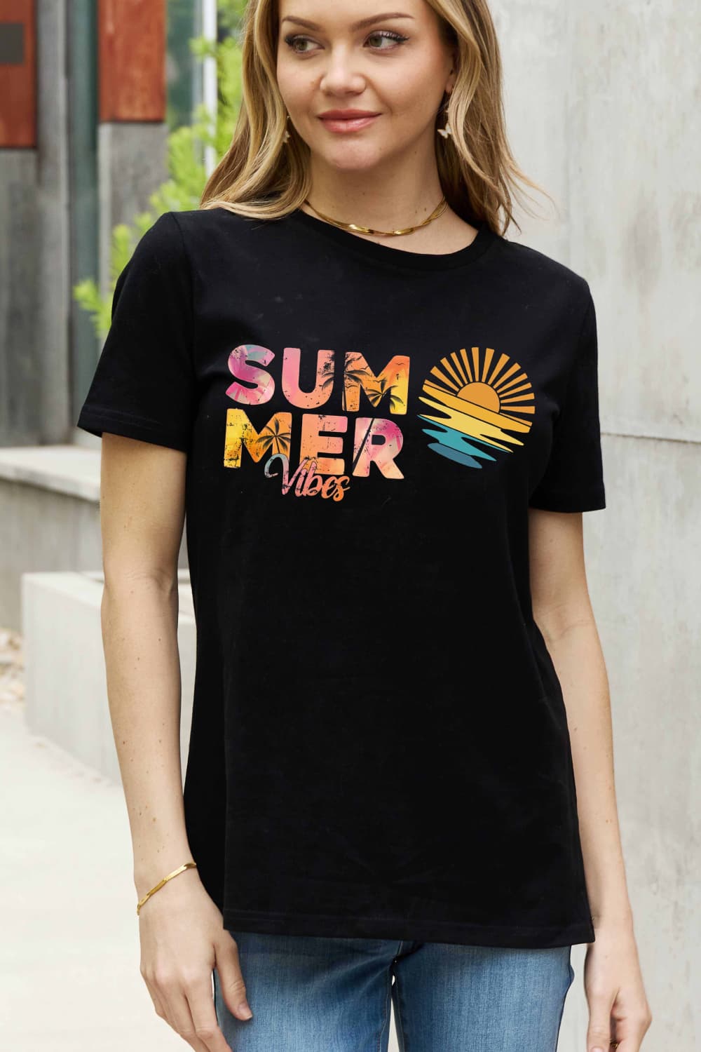 Simply Love Full Size SUMMER VIBES Graphic Cotton Tee BLUE ZONE PLANET