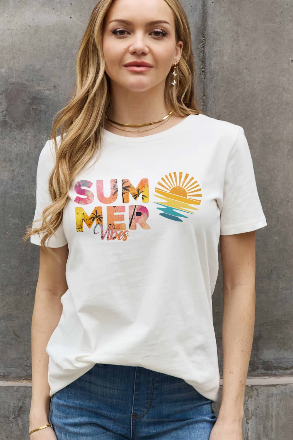 Simply Love Full Size SUMMER VIBES Graphic Cotton Tee BLUE ZONE PLANET