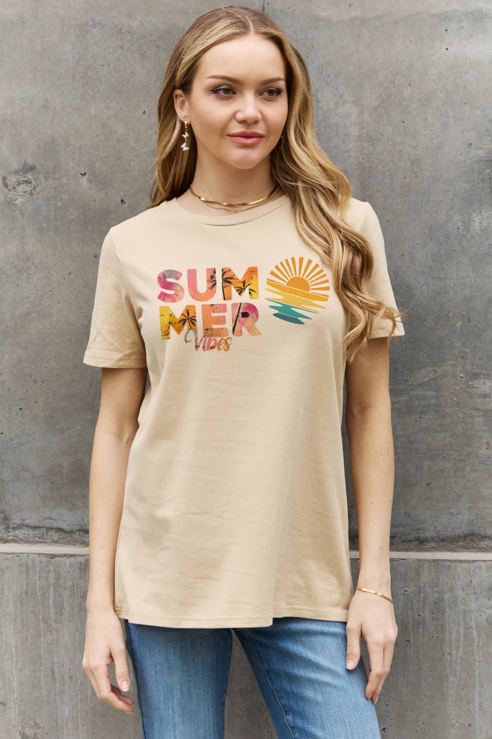 Simply Love Full Size SUMMER VIBES Graphic Cotton Tee BLUE ZONE PLANET