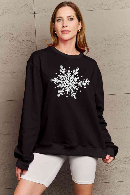 Simply Love Full Size Snowflake Graphic Sweatshirt BLUE ZONE PLANET